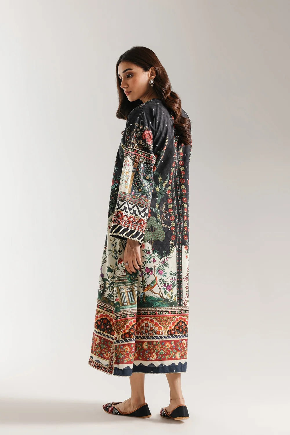 Ethnic Printed Grip Silk Kaftan 2Pcs Shirt Trouser Unsticthed