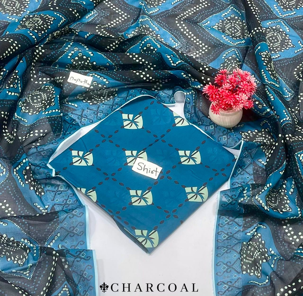 Charcoal Lawn 2pcs Shirt With Voil Dupatta 001559