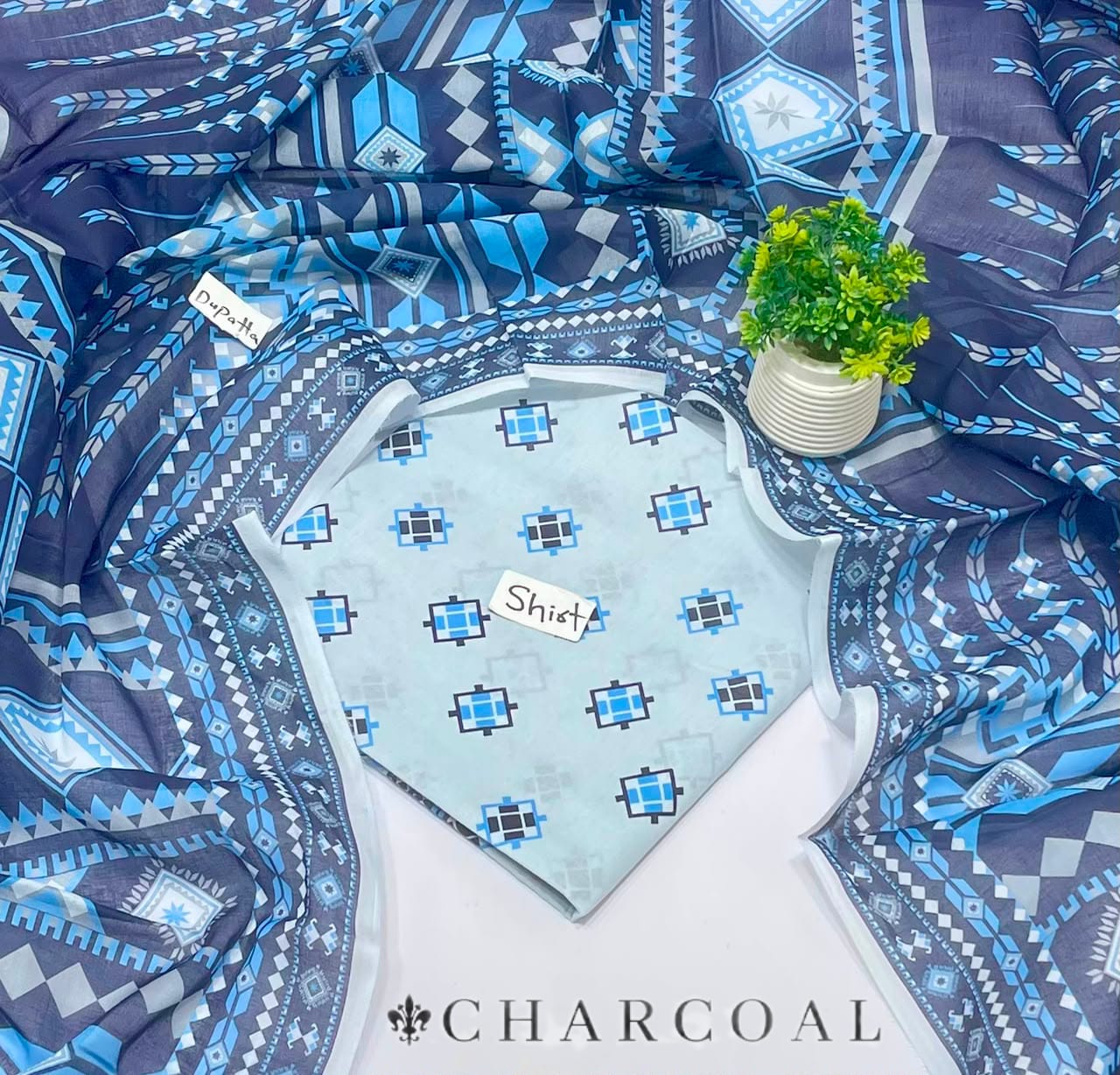 Charcoal Lawn 2pcs Shirt With Voil Dupatta 001555