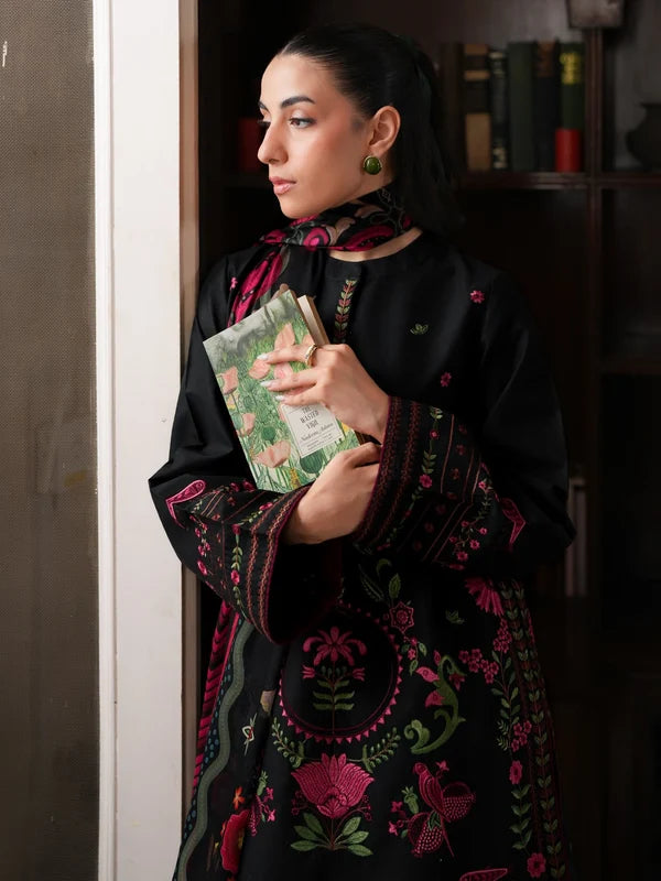 Elbellara Fully Embroidered Khaddar 3-Piece Suit Skylight Black