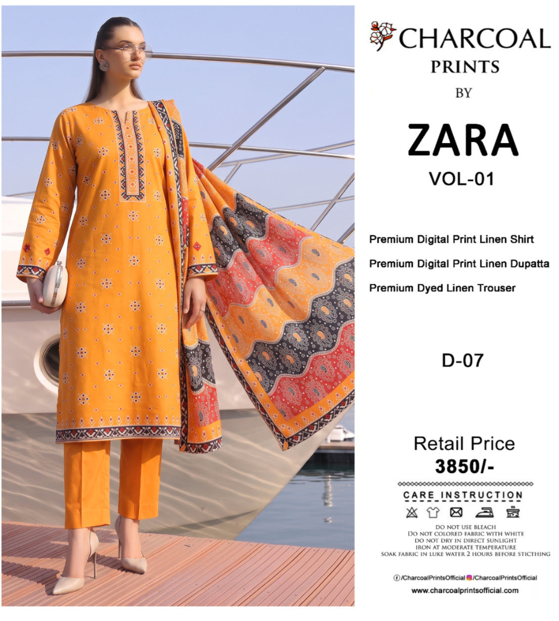 Charcoal Original Lelan 3PC Printed With Dyed Trouser 001913