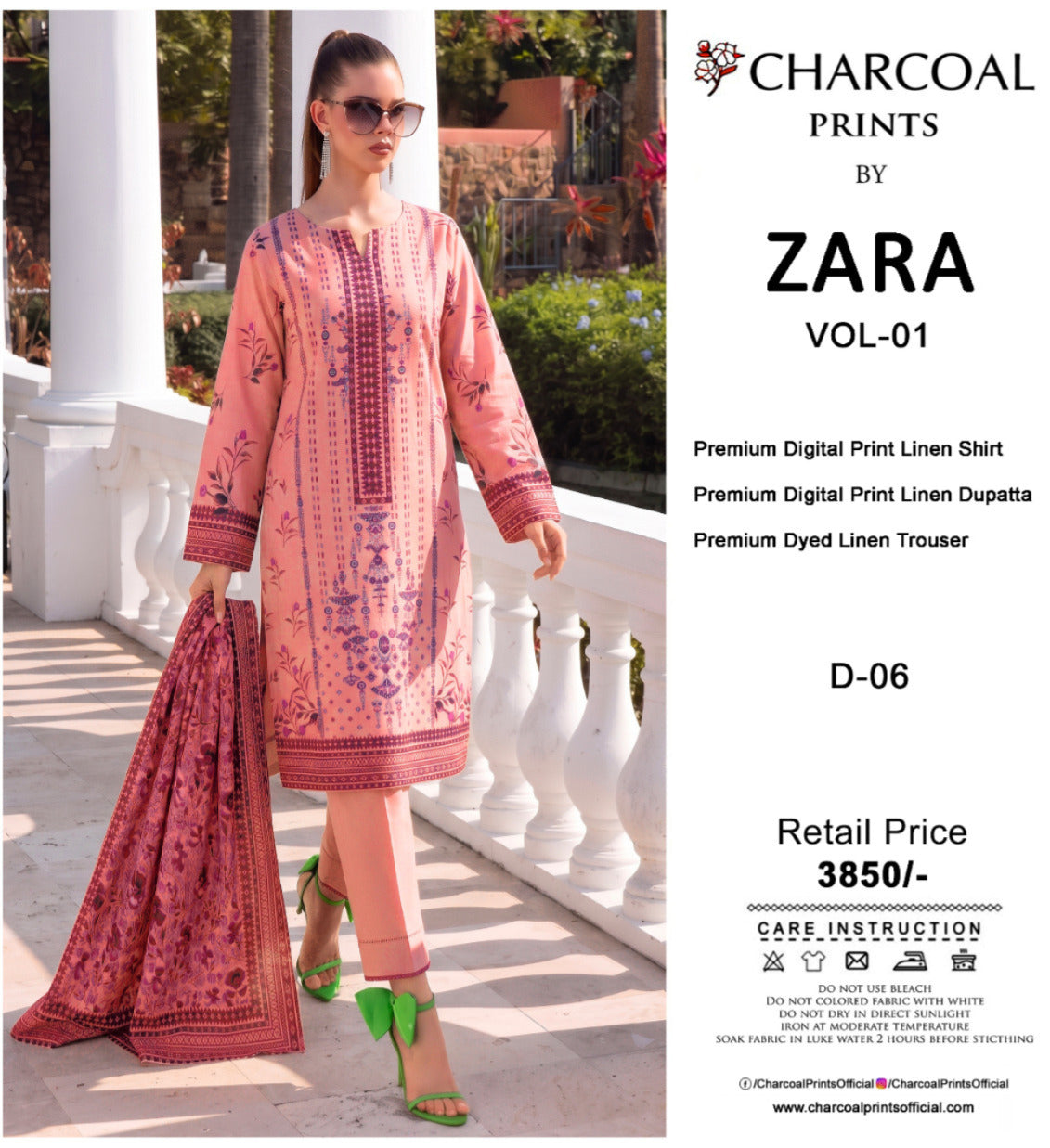 Charcoal Original Lelan 3PC Printed With Dyed Trouser 001912