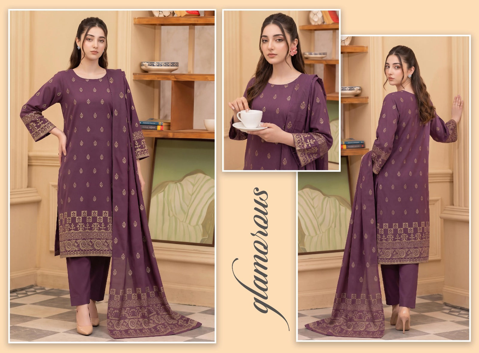 Barosha Jacquard Viscose Lelan 3pcs Suit 001928