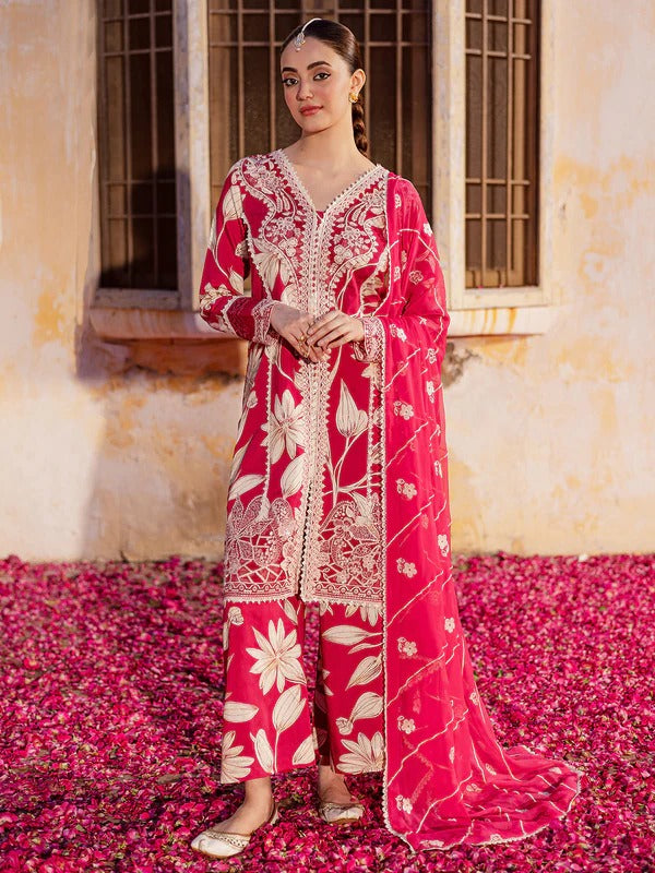 Baroque 3 Piece Unstitched Heavy Embroidered Lawn Replica Suit | UF-703