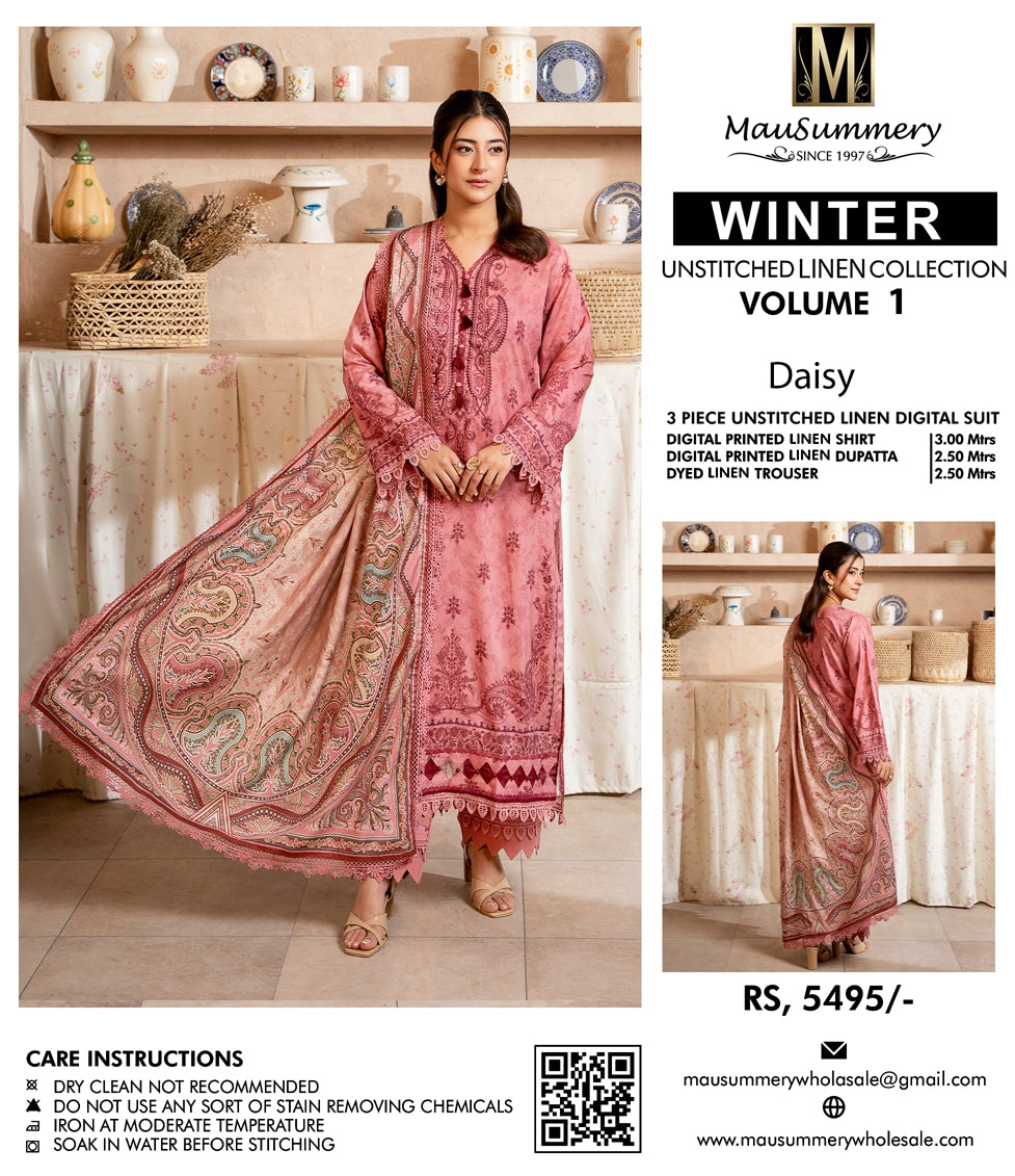 Musammary Linen Digital Suit | 3-Piece Unstitched Winter Suit  000713
