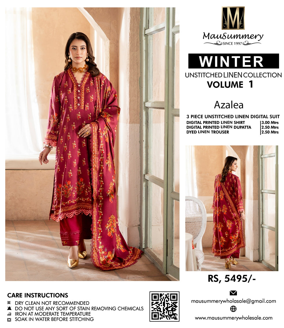 Musammary Linen Digital Suit | 3-Piece Unstitched Winter Suit  000707