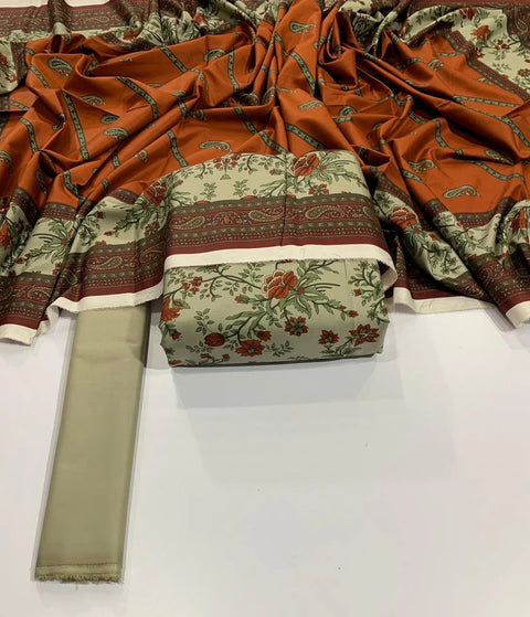Orient Lelan Unstitched 3 Piece Suit Printed Trouser 2