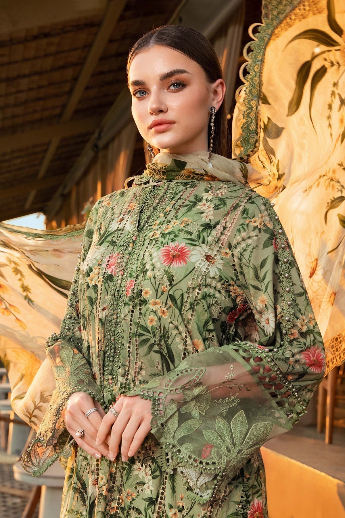 Maria B 3 Piece Unstitched Heavy Embroidered Lawn Replica Suit | MPT2513-B